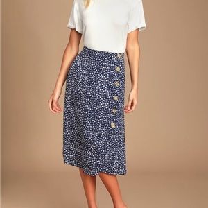 NWT Rosemary Navy Blue Floral Print Button-Front Midi Skirt